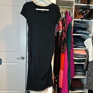 Thick winter material black maternity dress